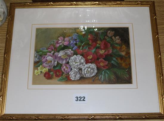 English School (late 19th century) watercolour, Still life of flowers 15x24cm